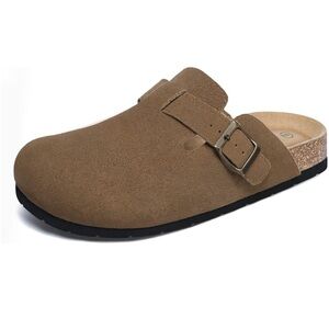 Women's Suede Clogs Adjustable Buckle Slip on Cork Footbed Home Clog Slippers